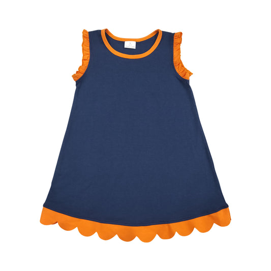 Navy Scalloped Girls dress GSD4062