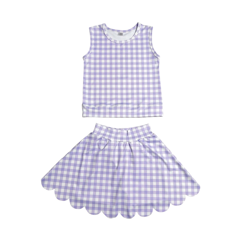 Athletic Purple Plaid Scalloped Skort Outfits GSD4067