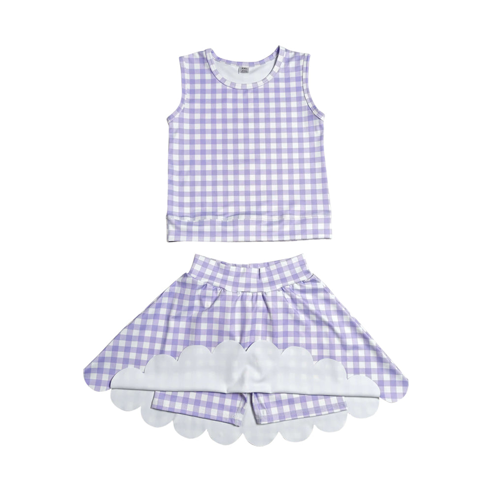 Athletic Purple Plaid Scalloped Skort Outfits GSD4067