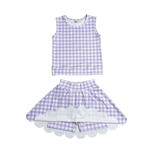 Athletic Purple Plaid Scalloped Skort Outfits GSD4067
