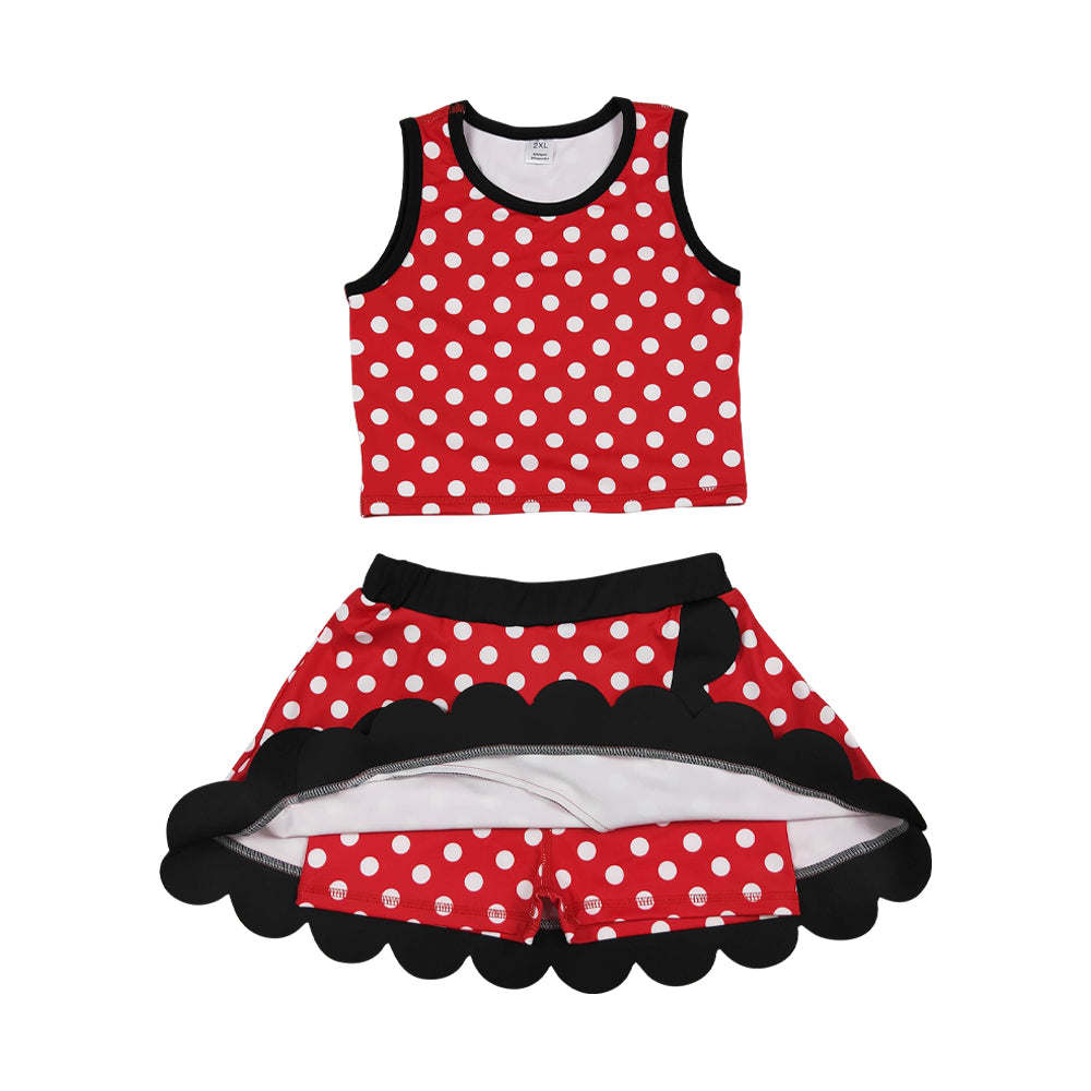 Athletic Red Dots Scalloped Skort Outfits GSD4080
