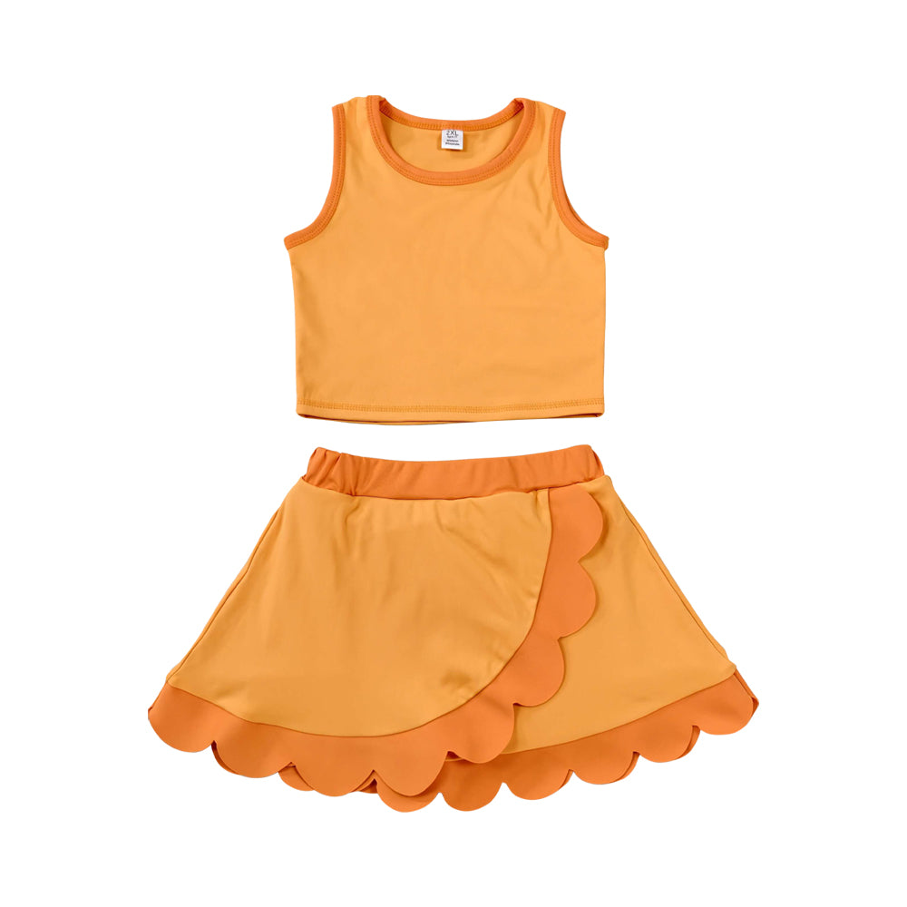 Athletic Orange Scalloped With Bow Skort Outfits GSD4081
