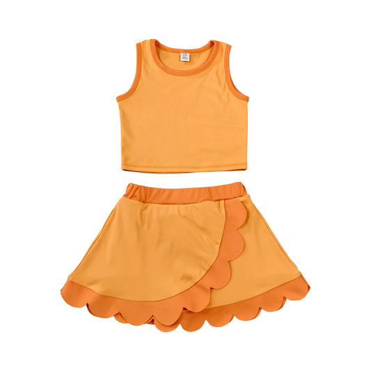 Athletic Orange Scalloped With Bow Skort Outfits GSD4081