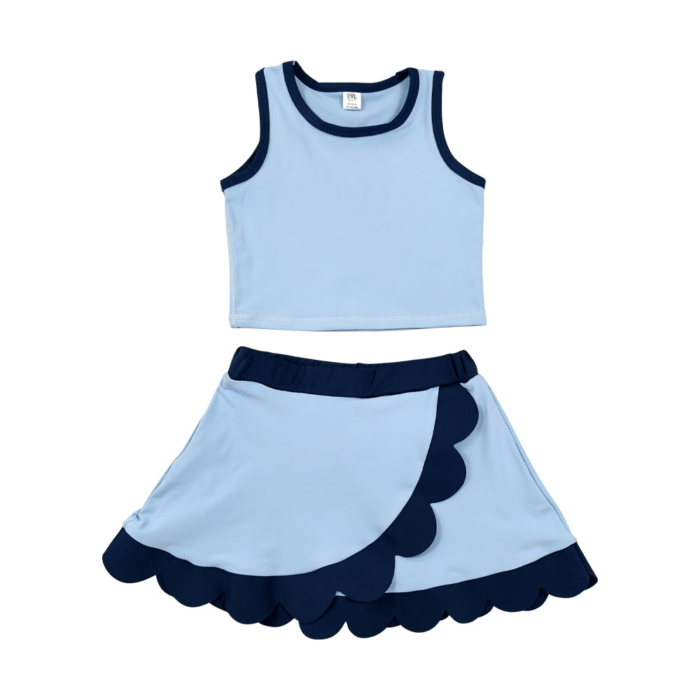 Athletic Blue Scalloped With Bow Skort Outfits GSD4082