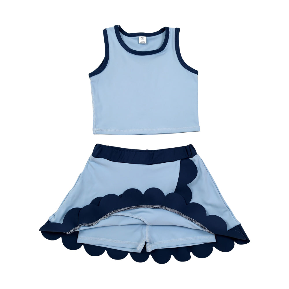 Athletic Blue Scalloped With Bow Skort Outfits GSD4082