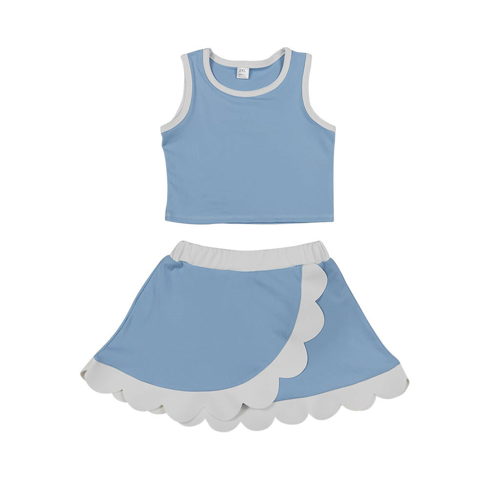 Athletic light Blue Scalloped With Bow Skort Outfits GSD4084