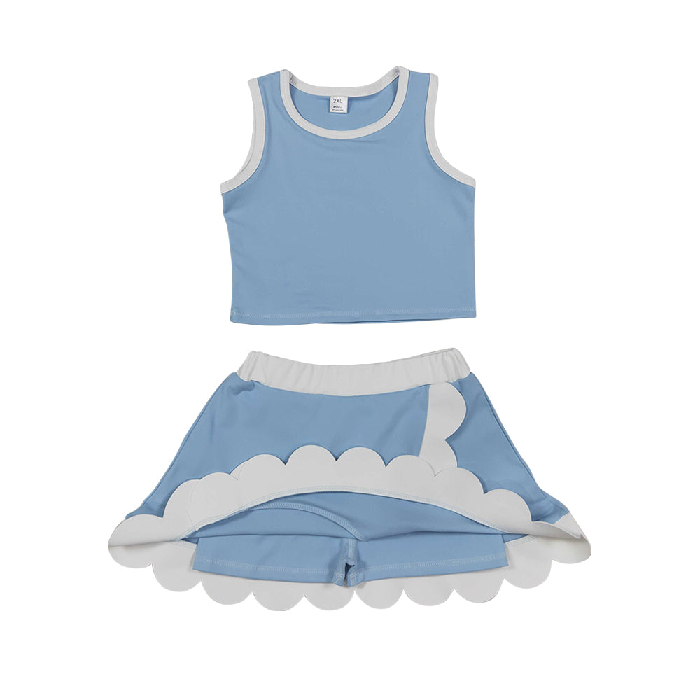 Athletic light Blue Scalloped With Bow Skort Outfits GSD4084