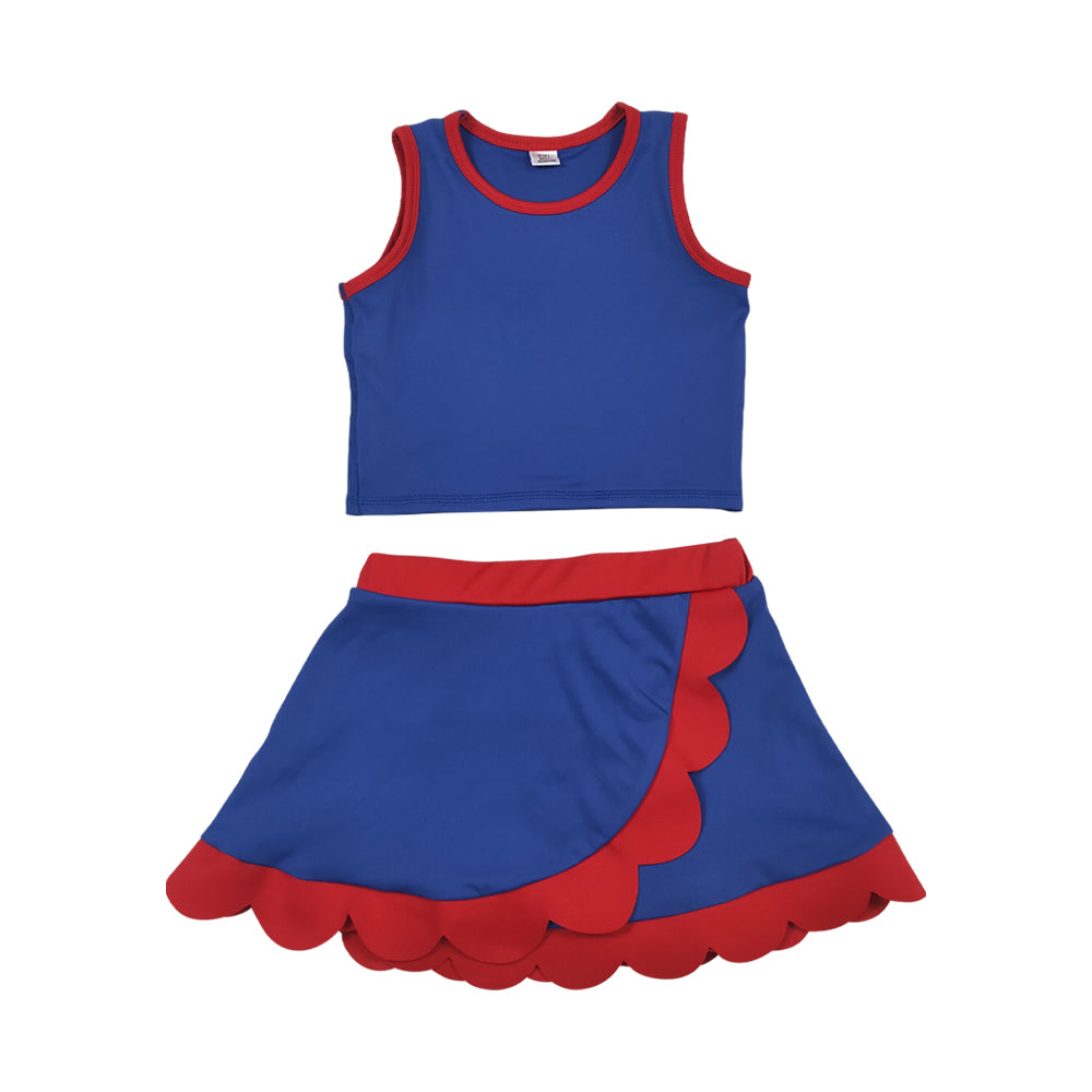 Athletic Blue Scalloped With Bow Skort Outfits GSD4096