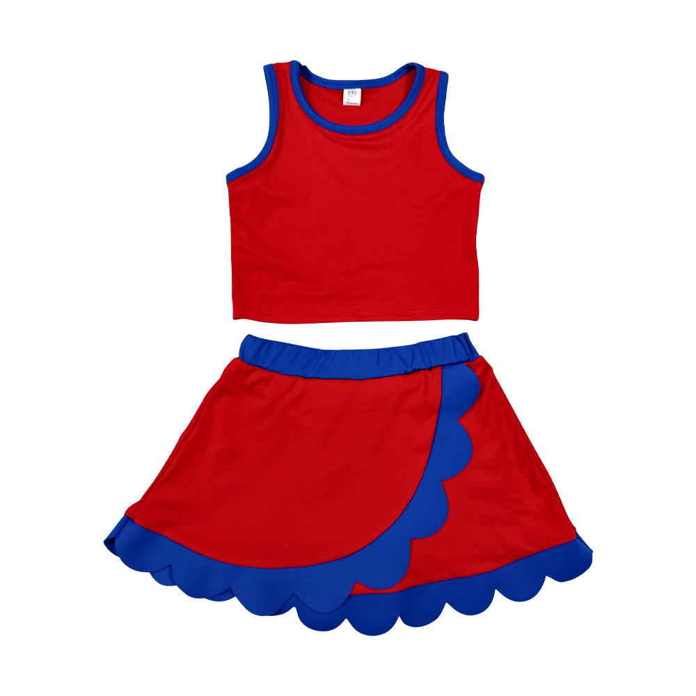 Athletic Red Blue Scalloped With Bow Skort Outfits GSD4097
