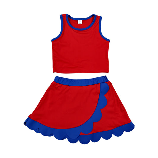 Athletic Red Blue Scalloped With Bow Skort Outfits GSD4097