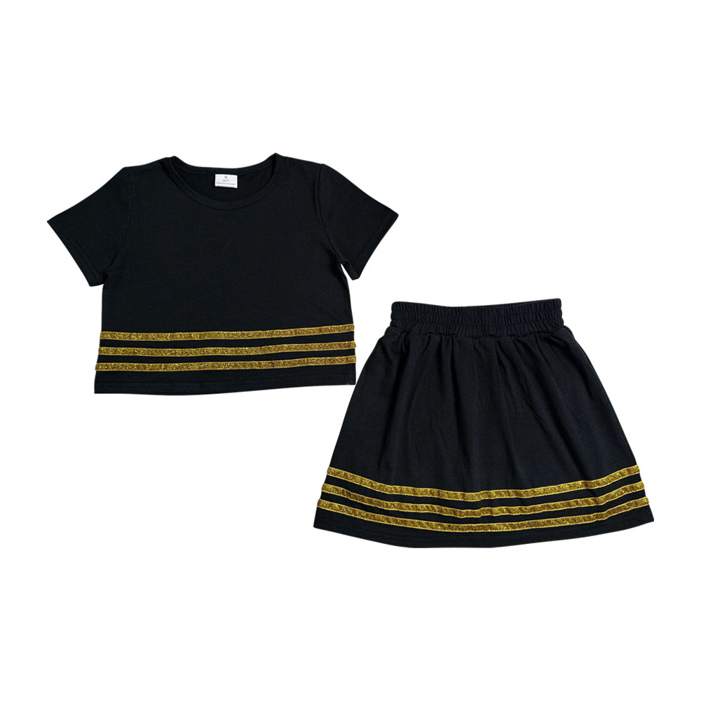 Black Stripe Shiny Girls Skorts Outfits GSD4108