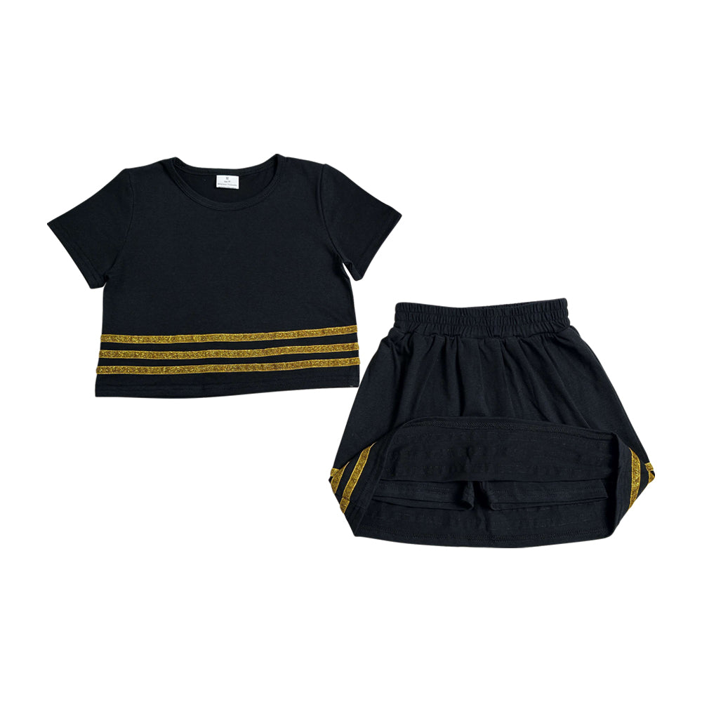 Black Stripe Shiny Girls Skorts Outfits GSD4108