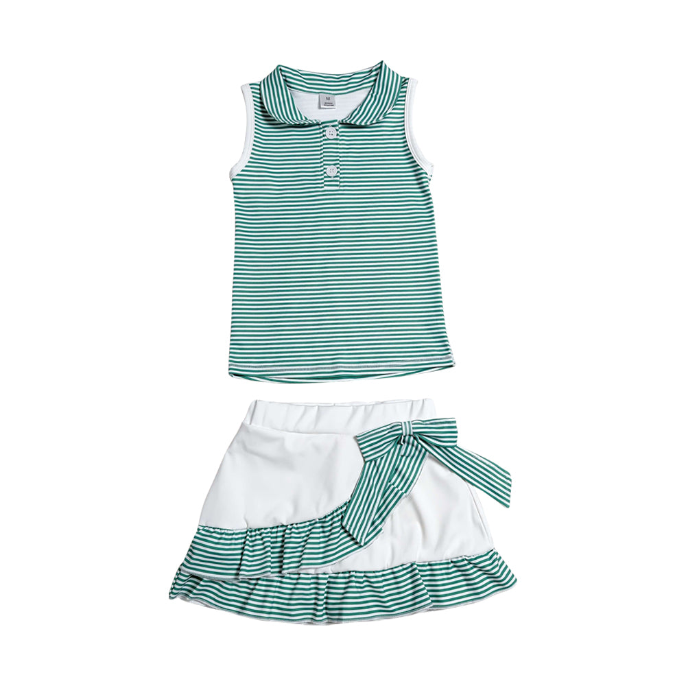 Athletic Green striped sleeveless Skort Outfits GSD4121