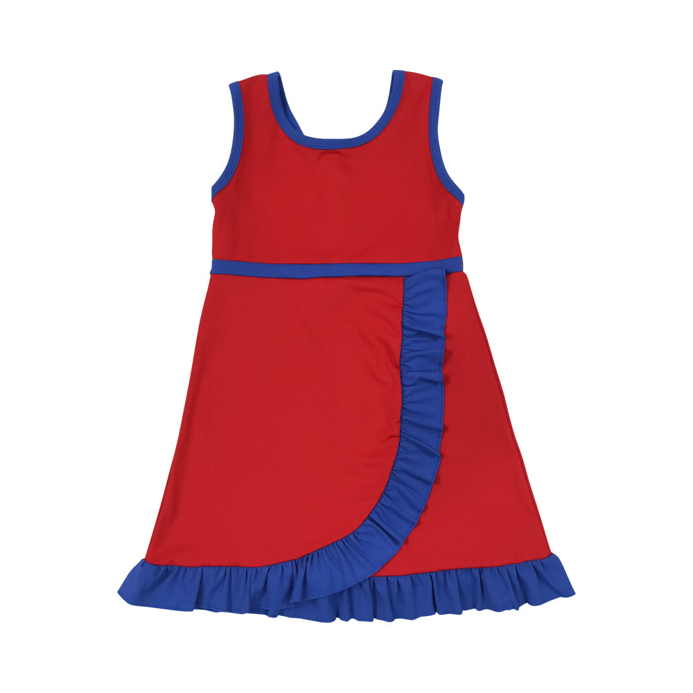 Athletic Red Blue Ruffle Girls Dress GSD4132
