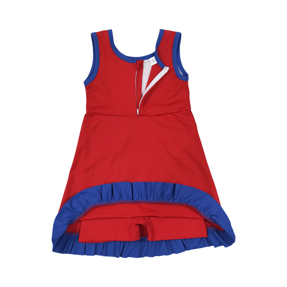 Athletic Red Blue Ruffle Girls Dress GSD4132