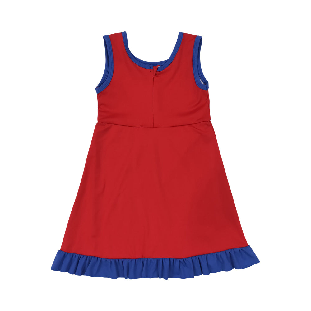 Athletic Red Blue Ruffle Girls Dress GSD4132
