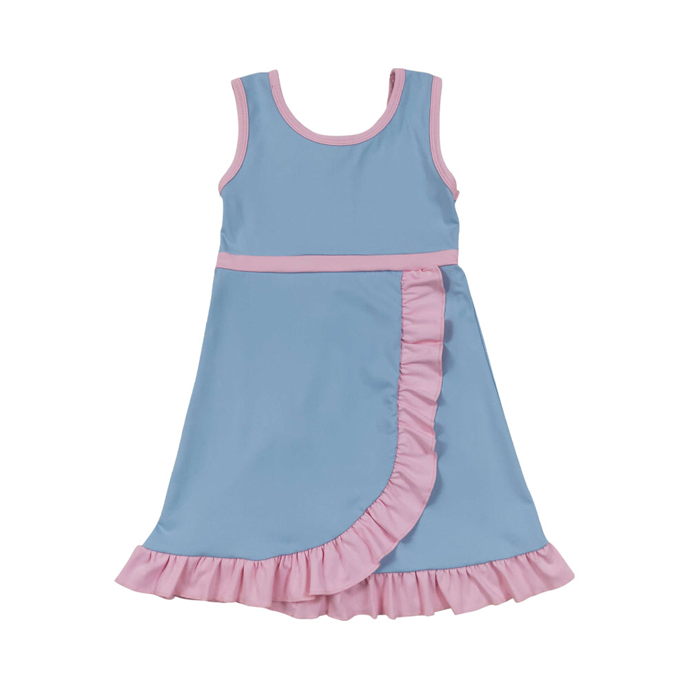 Athletic Blue Pink Ruffle Girls Dress GSD4144