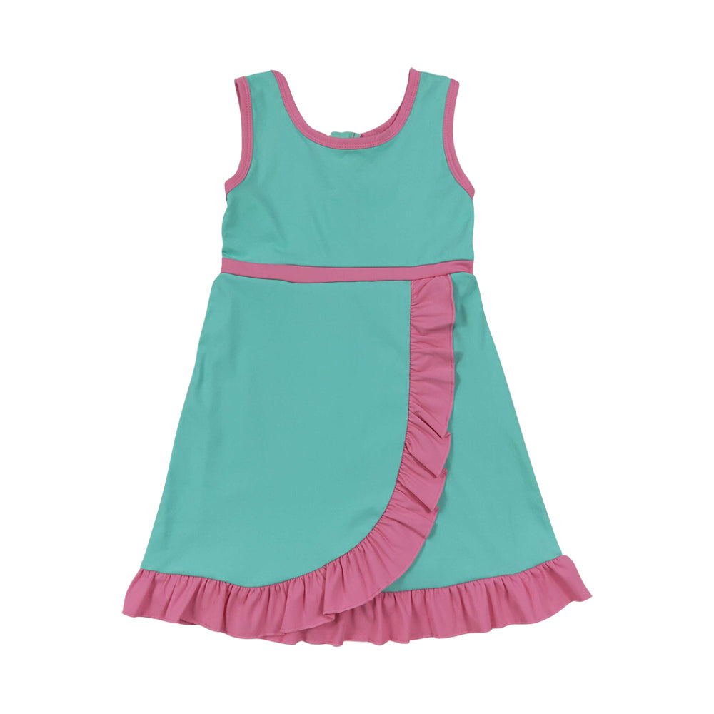 Athletic Green Pink Ruffle Girls Dress GSD4149