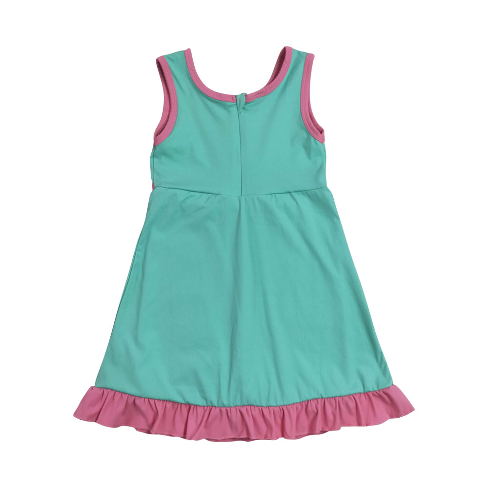 Athletic Green Pink Ruffle Girls Dress GSD4149