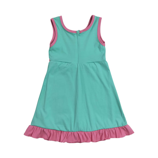 Athletic Green Pink Ruffle Girls Dress GSD4149