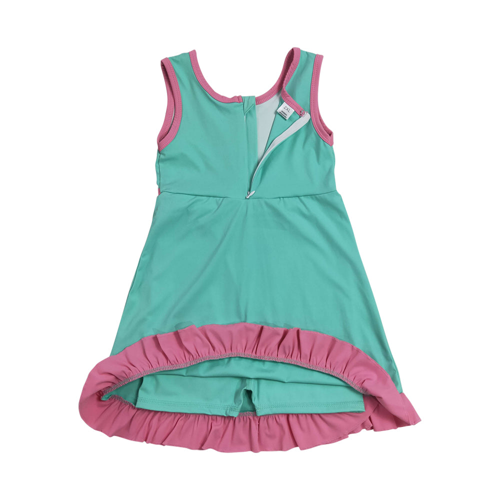 Athletic Green Pink Ruffle Girls Dress GSD4149