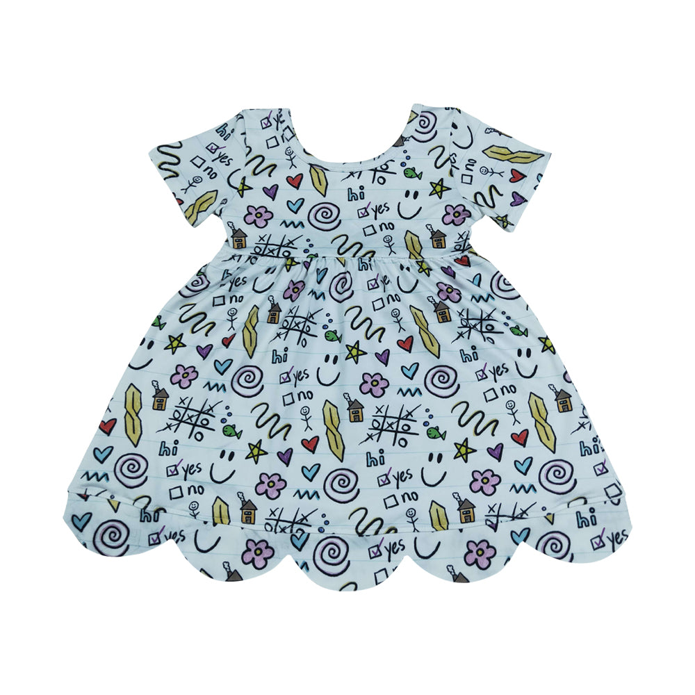 Blue flowers Scalloped Girls Dress GSD4157