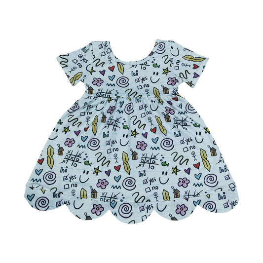 Blue flowers Scalloped Girls Dress GSD4157