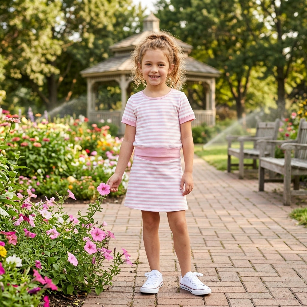 GSD4159 Pink Stripe Yoga Girls Skorts Set