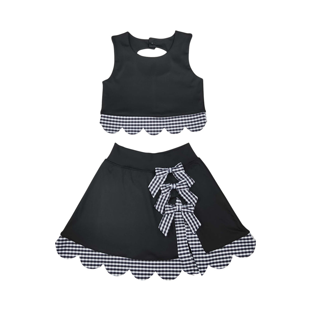 Athletic black Scalloped With Bow Skort Outfits GSD4176