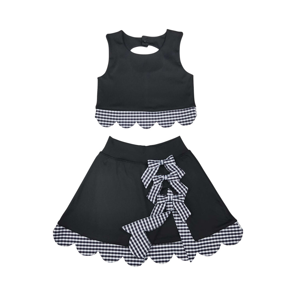 Athletic black Scalloped With Bow Skort Outfits GSD4176