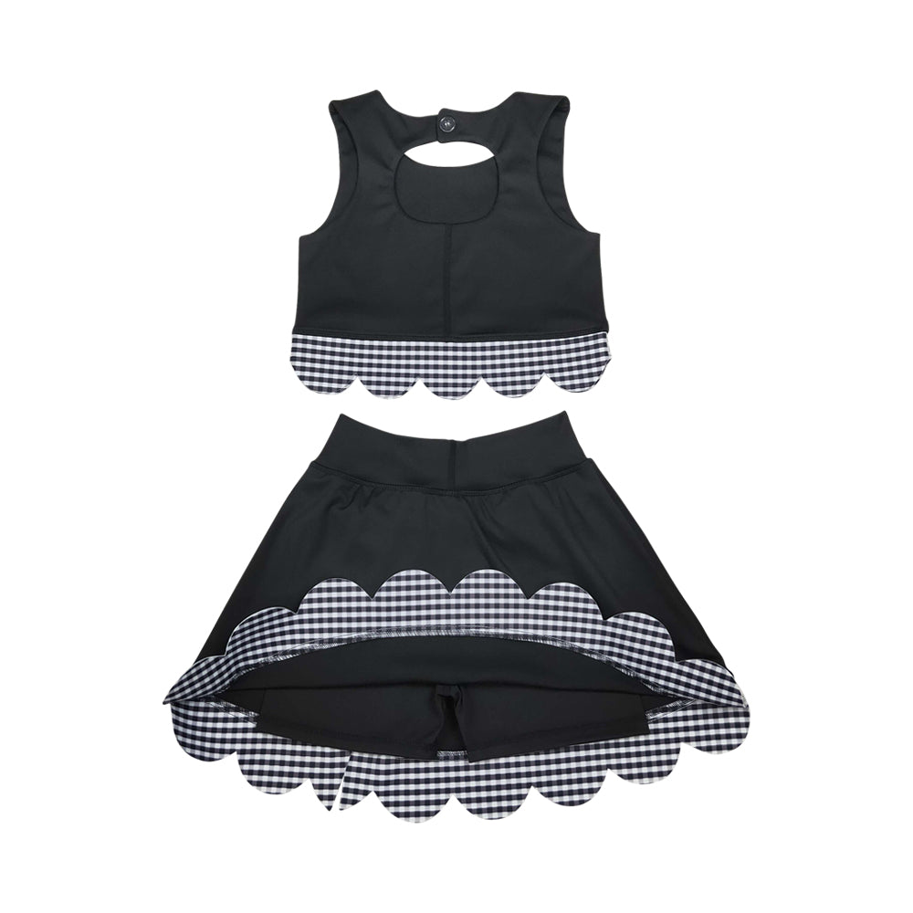 Athletic black Scalloped With Bow Skort Outfits GSD4176