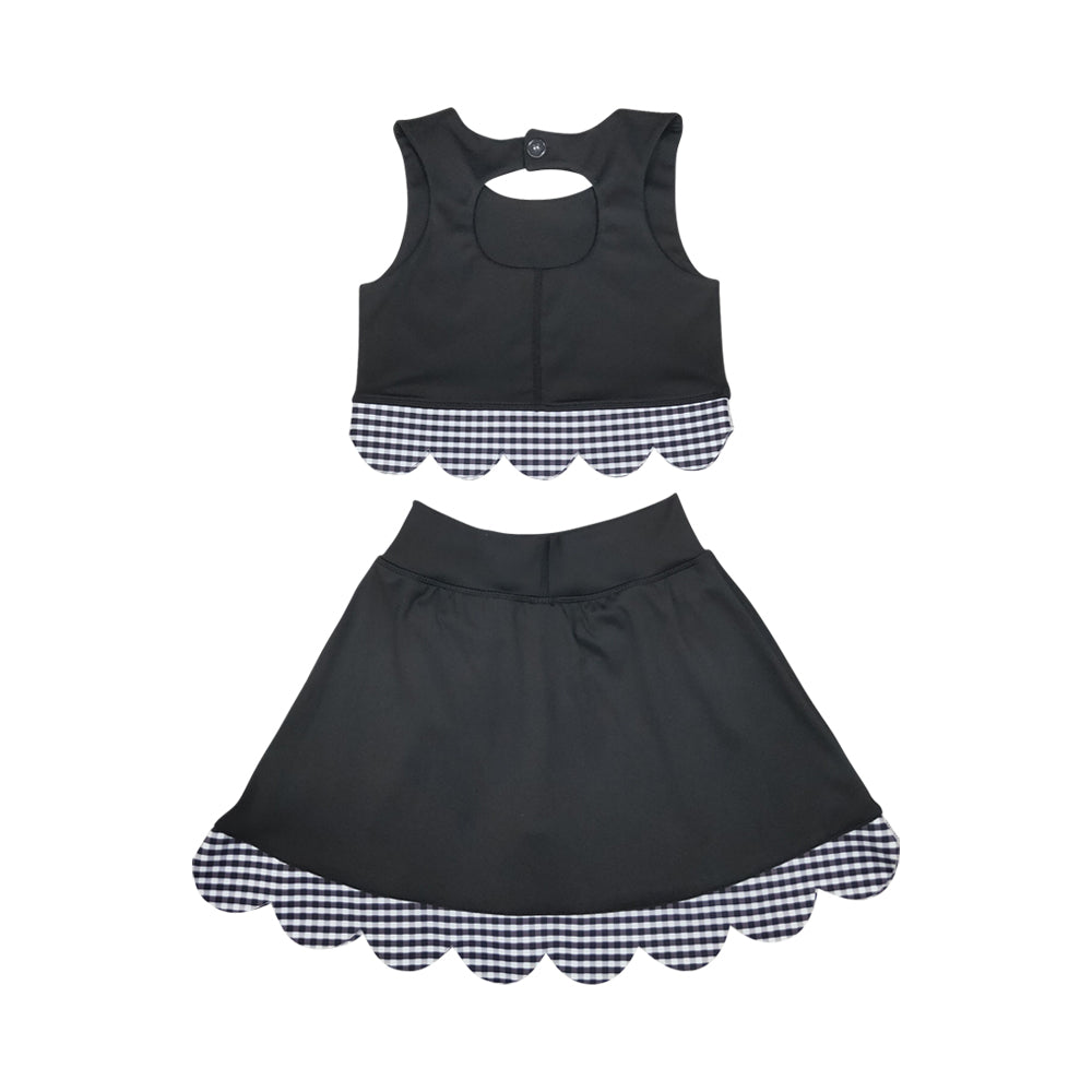Athletic black Scalloped With Bow Skort Outfits GSD4176