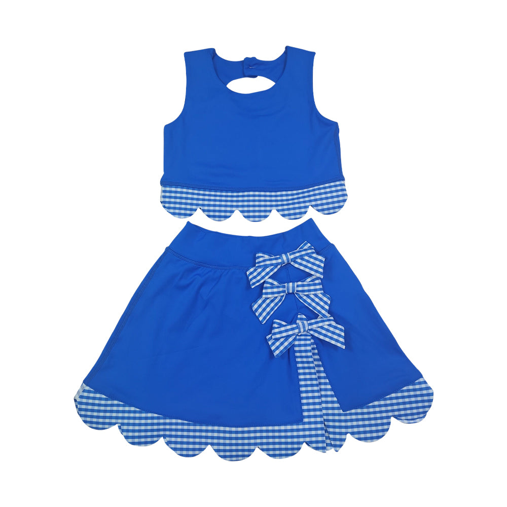 Athletic Blue Scalloped With Bow Skort Outfits GSD4177