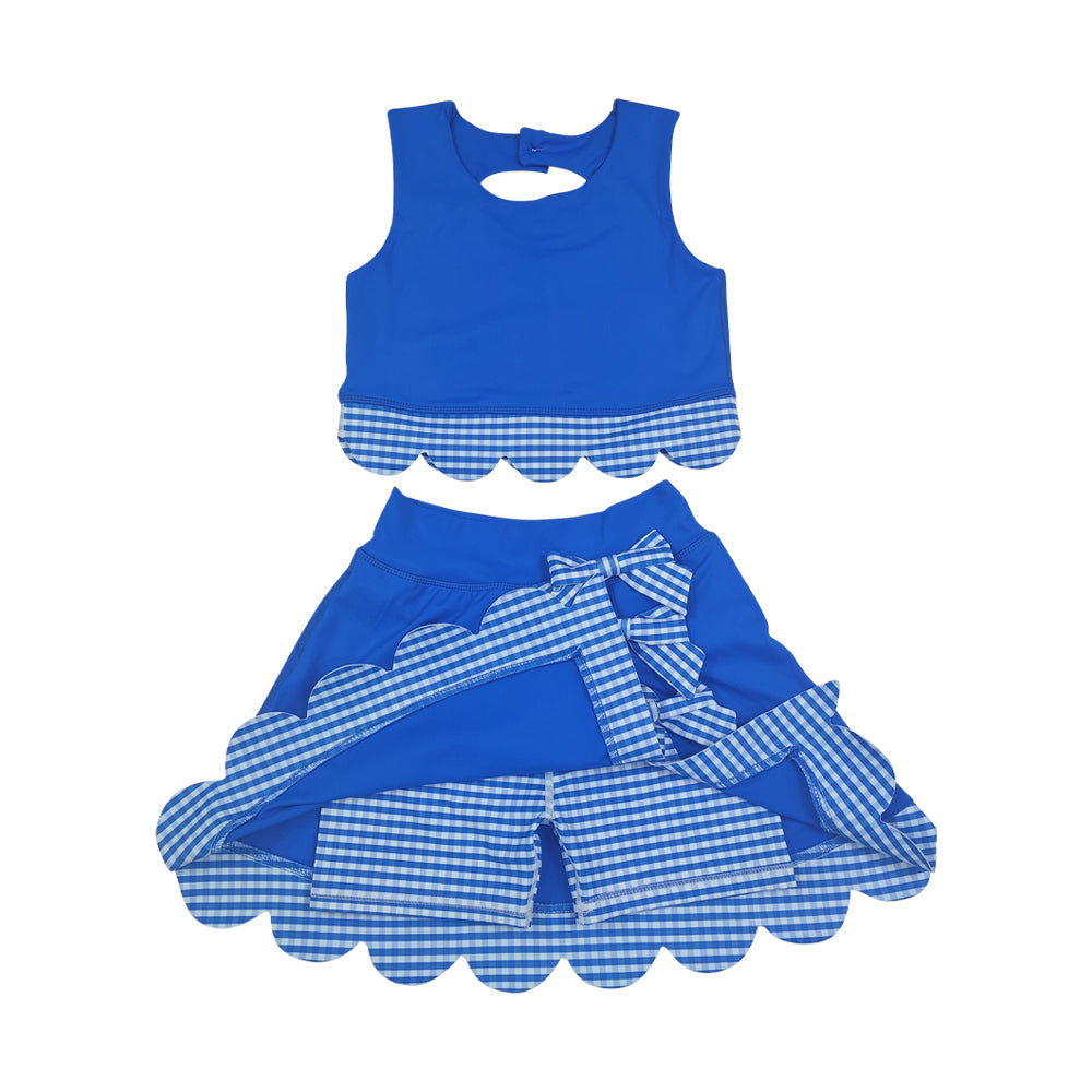 Athletic Blue Scalloped With Bow Skort Outfits GSD4177