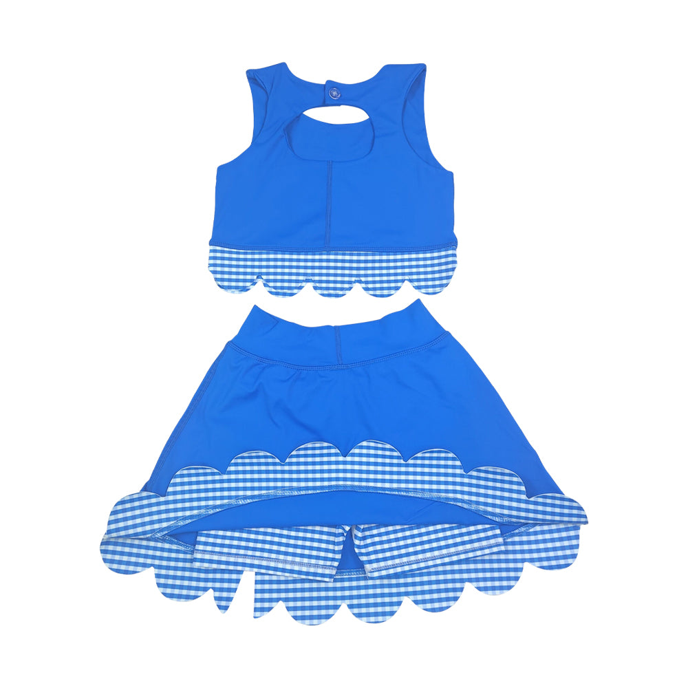 Athletic Blue Scalloped With Bow Skort Outfits GSD4177