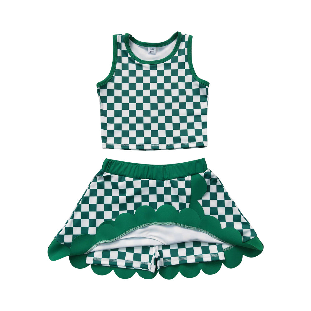 Athletic Green Plaid Scalloped Skort Outfits GSD4178