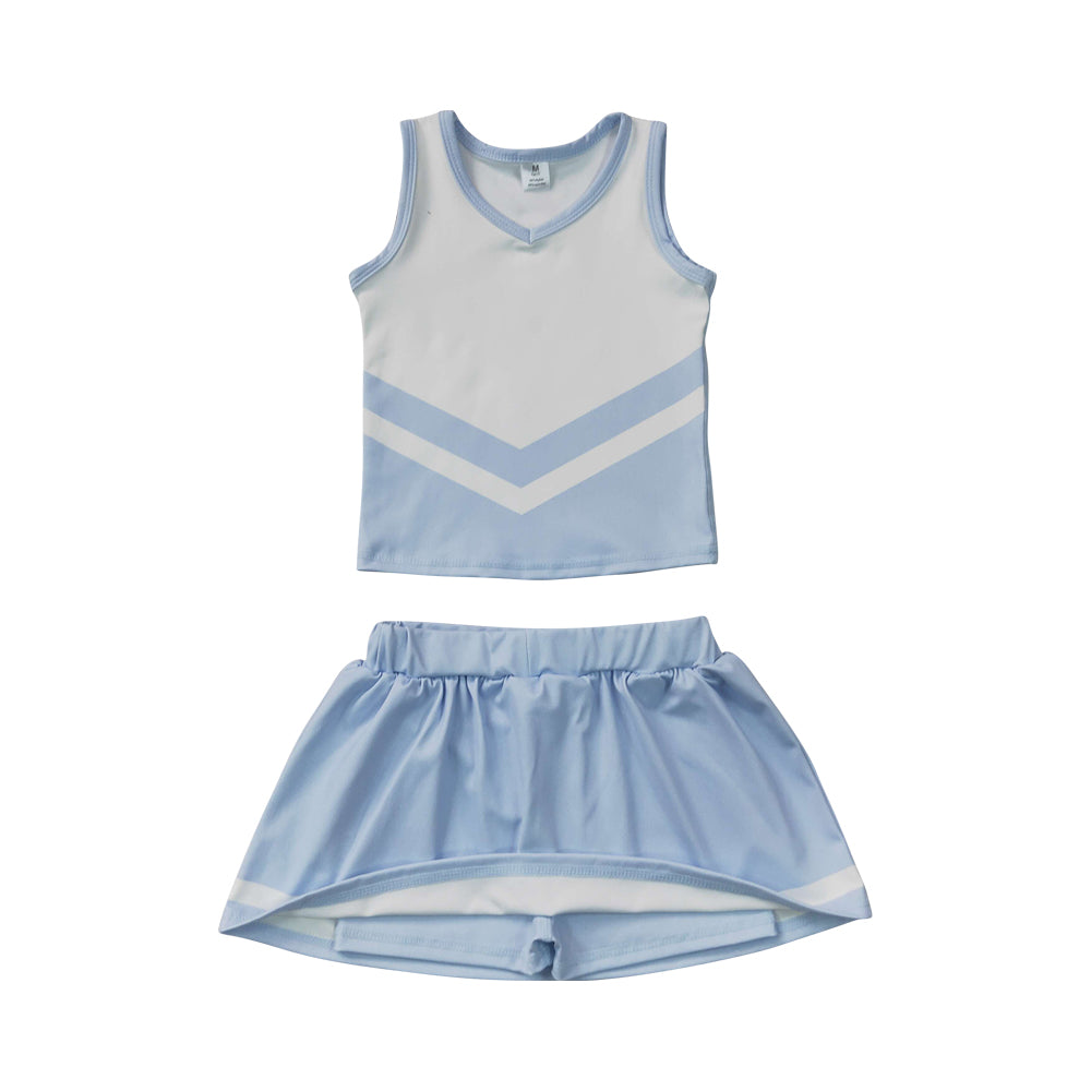 Athletic Light Blue Cheer Uniform Girls Cheerleading team sleeveless Skort Outfits GSD4188