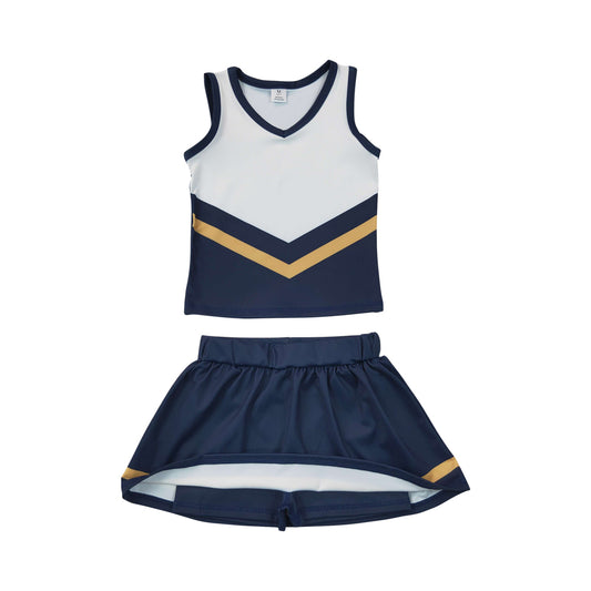 Athletic Navy Cheer Uniform Girls Cheerleading team sleeveless Skort Outfits GSD4189