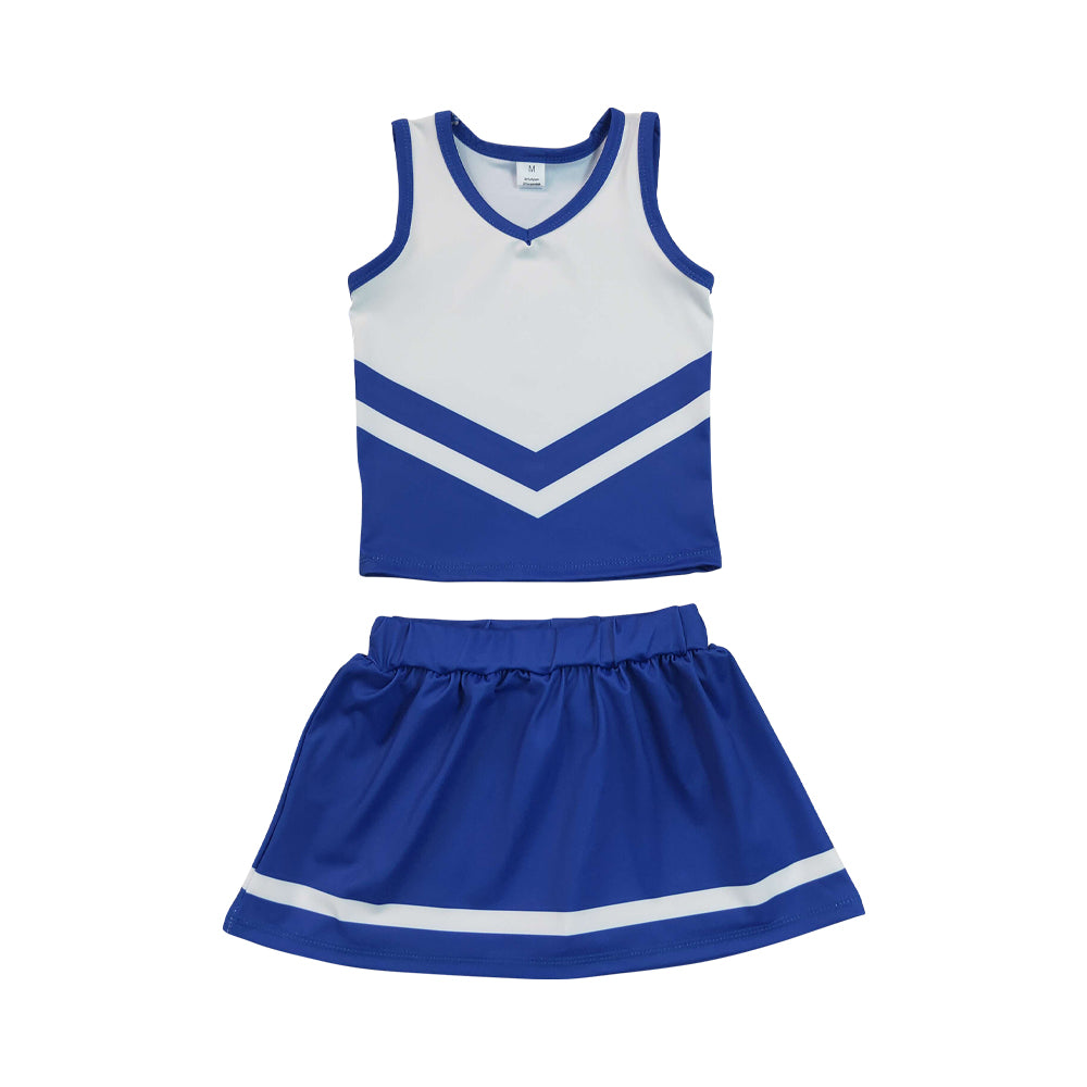 Athletic Blue and white Cheer Uniform Girls Cheerleading team sleeveless Skort Outfits GSD4190