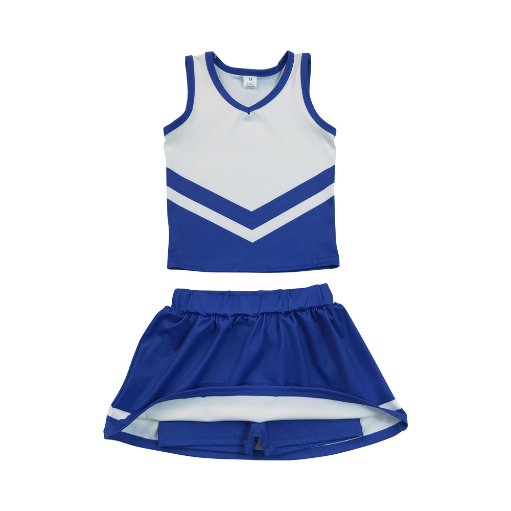 Athletic Blue and white Cheer Uniform Girls Cheerleading team sleeveless Skort Outfits GSD4190