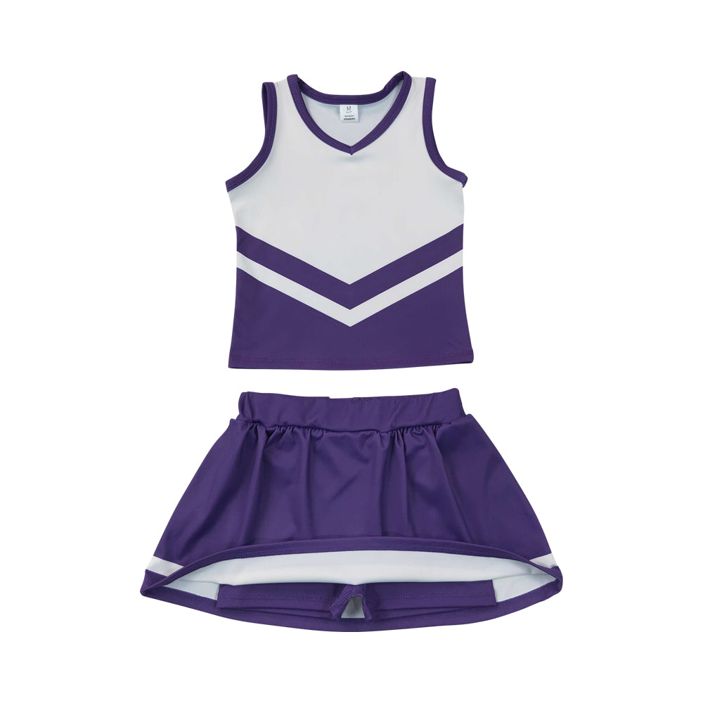 Athletic Purple Cheer Uniform Girls Cheerleading team sleeveless Skort OutfitsGSD4192
