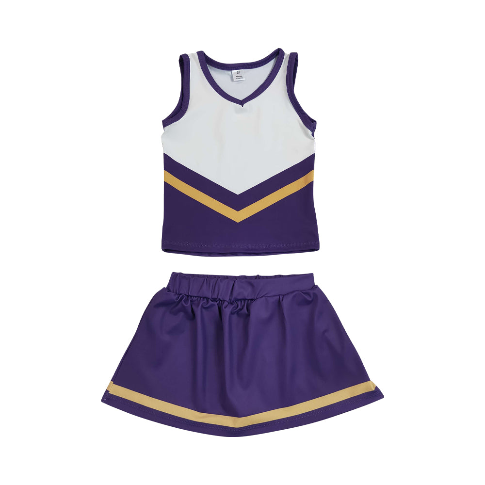 Athletic Purple and gold Cheer Uniform Girls Cheerleading team sleeveless Skort Outfits GSD4193