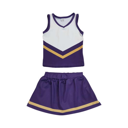 Athletic Purple and gold Cheer Uniform Girls Cheerleading team sleeveless Skort Outfits GSD4193
