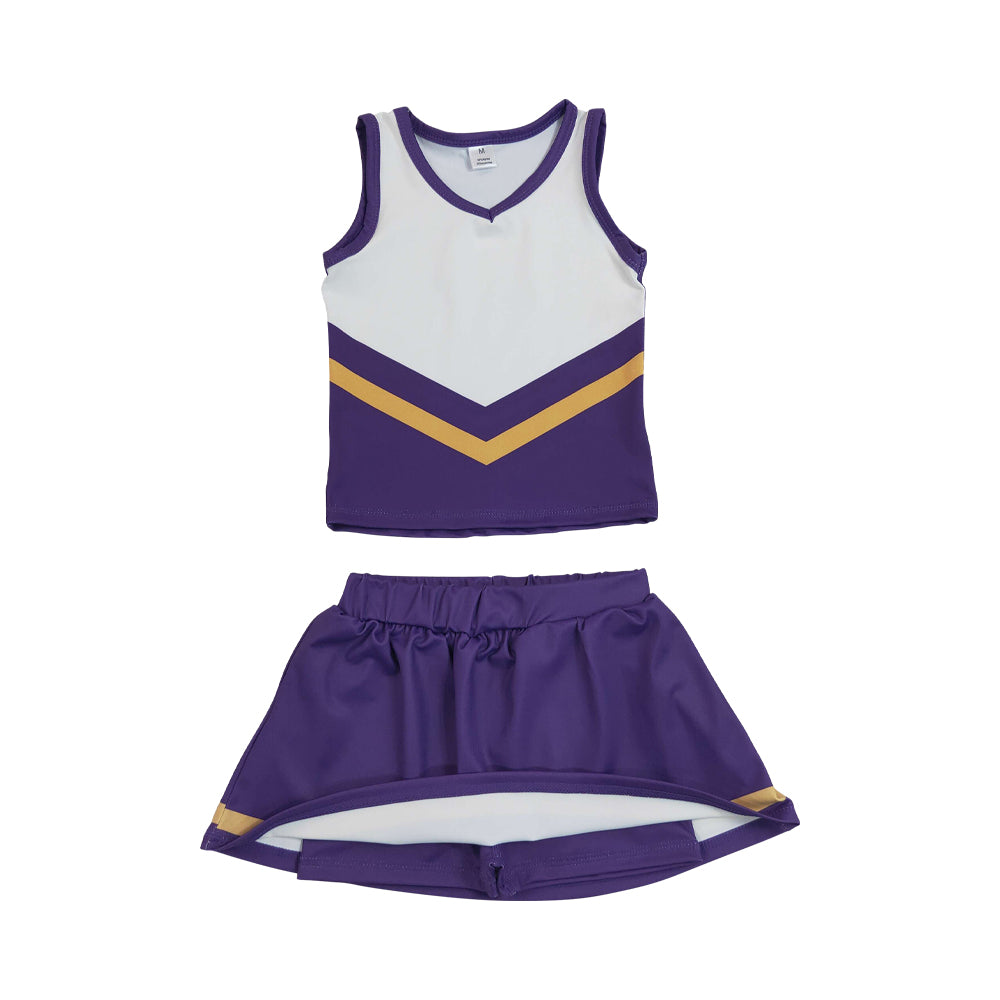 Athletic Purple and gold Cheer Uniform Girls Cheerleading team sleeveless Skort Outfits GSD4193