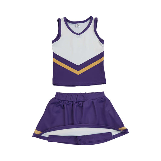 Athletic Purple and gold Cheer Uniform Girls Cheerleading team sleeveless Skort Outfits GSD4193