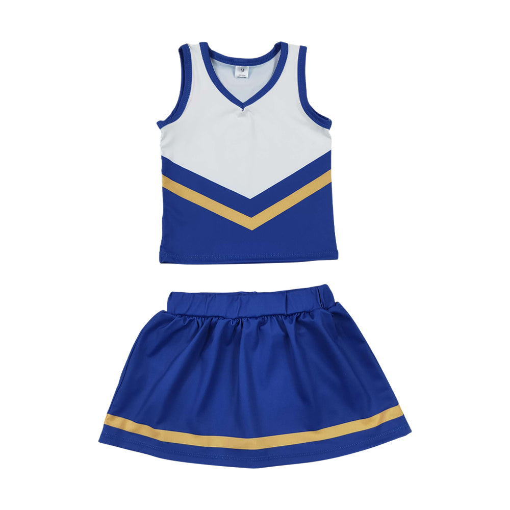 Athletic Blue and gold Cheer Uniform Girls Cheerleading team sleeveless Skort Outfits GSD4196