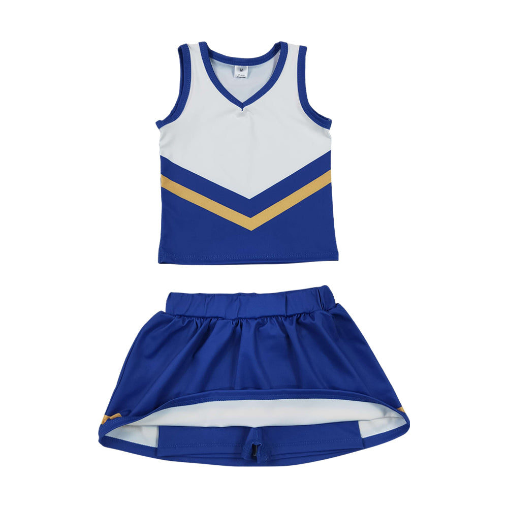 Athletic Blue and gold Cheer Uniform Girls Cheerleading team sleeveless Skort Outfits GSD4196