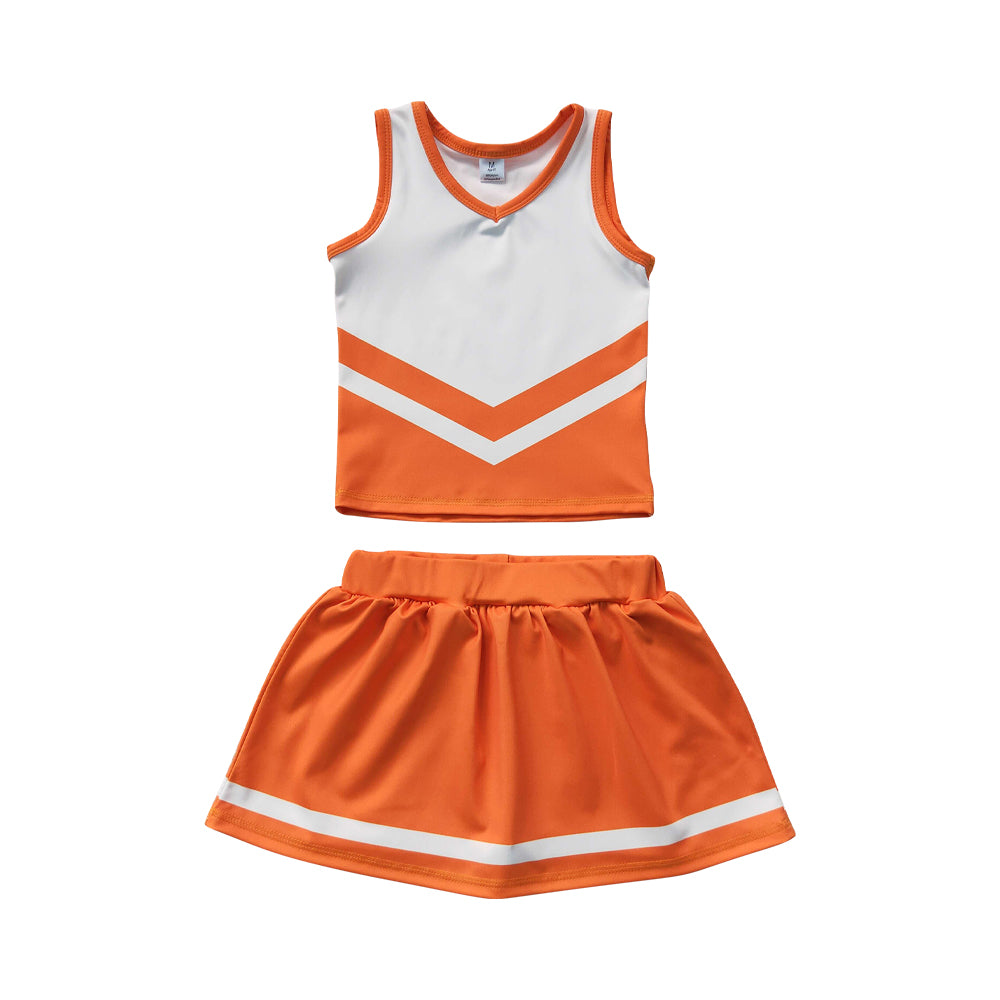 Athletic Orange Cheer Uniform Girls Cheerleading team sleeveless Skort Outfits GSD4199
