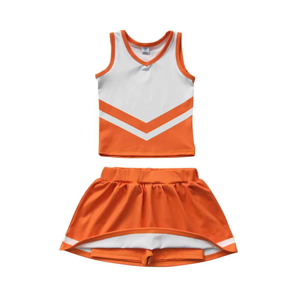 Athletic Orange Cheer Uniform Girls Cheerleading team sleeveless Skort Outfits GSD4199
