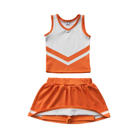 Athletic Orange Cheer Uniform Girls Cheerleading team sleeveless Skort Outfits GSD4199